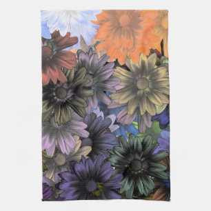 Blumenmuster in Blau und Orange Geschirrtuch
