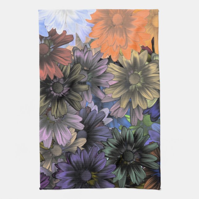 Blumenmuster in Blau und Orange Geschirrtuch (Vertikal)