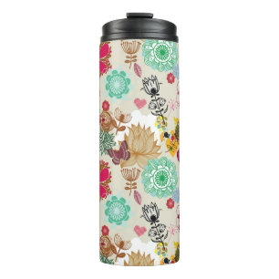 Blumenmuster in der Retro Art Thermosbecher