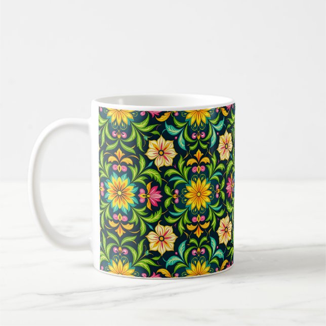 Blumenmuster in lebendigen Farben Kaffeetasse (Links)