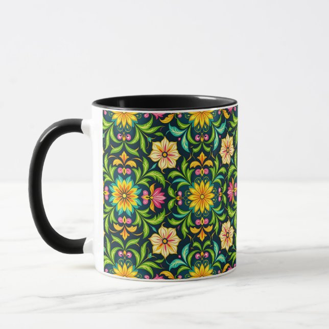 Blumenmuster in lebendigen Farben Tasse (Links)