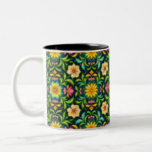 Blumenmuster in lebendigen Farben Zweifarbige Tasse