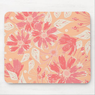 Blumenmuster in modischen Pfirsichfarben Mousepad