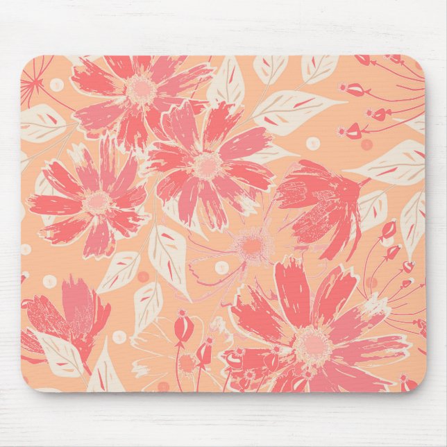 Blumenmuster in modischen Pfirsichfarben Mousepad (Vorne)