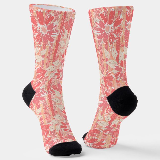 Blumenmuster in modischen Pfirsichfarben Socken (Gewinkelt)
