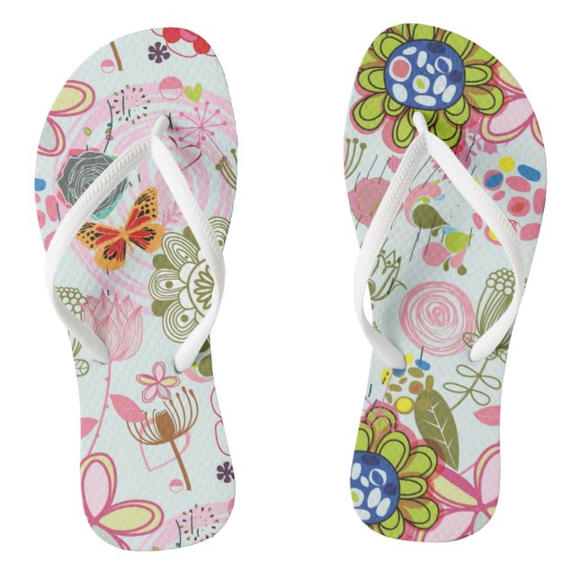 Blumenmuster in Retro Art 2 Flip Flops (Fußbett)