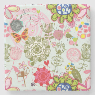 Blumenmuster in Retro Art 2 Steinuntersetzer