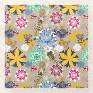 Blumenmuster in Retro Art 3 Glasuntersetzer