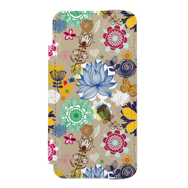 Blumenmuster in Retro Art 3 Incipio iPhone Geldbeutel-Hülle (Folio Vorderseite)