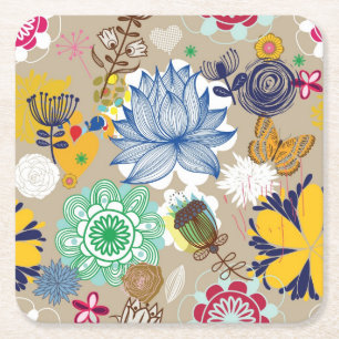 Blumenmuster in Retro Art 3 Rechteckiger Pappuntersetzer