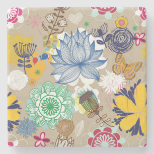 Blumenmuster in Retro Art 3 Steinuntersetzer