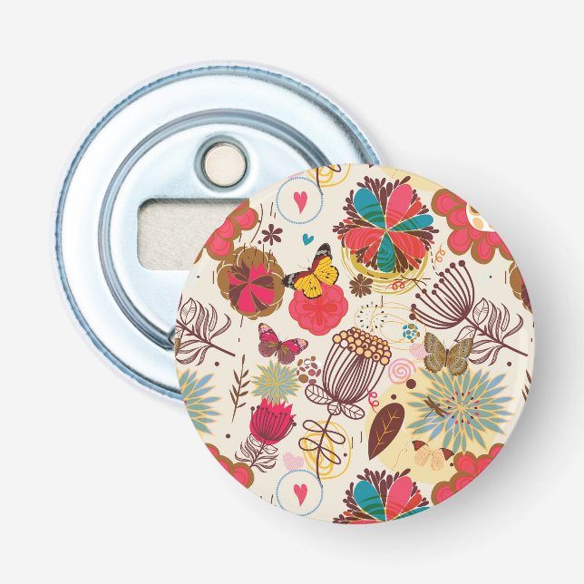 Blumenmuster in Retro Art 4 Flaschenöffner (Vorderseite)