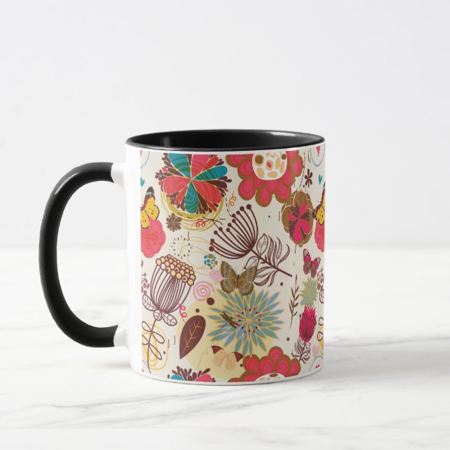Blumenmuster in Retro Art 4 Tasse (Links)