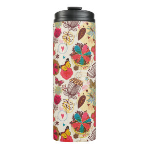 Blumenmuster in Retro Art 4 Thermosbecher