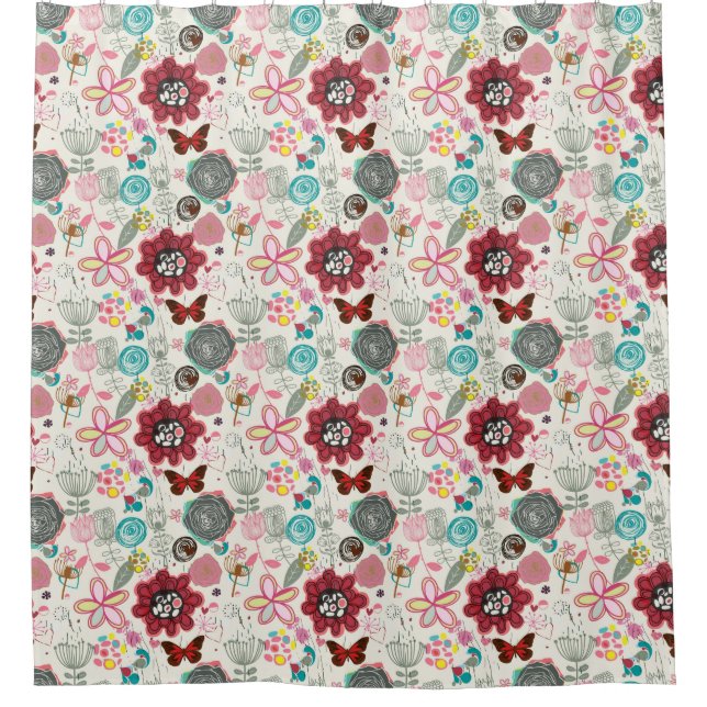 Blumenmuster in Retro Art 5 Duschvorhang (Vorderseite)