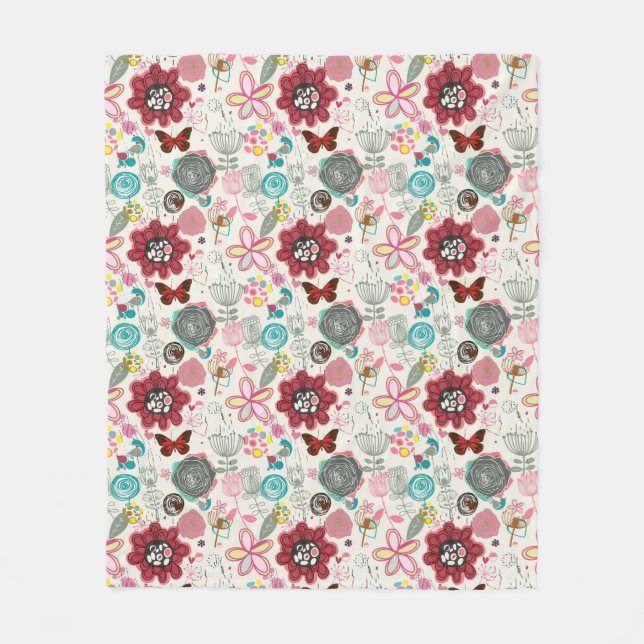 Blumenmuster in Retro Art 5 Fleecedecke (Vorderseite)