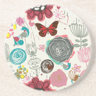 Blumenmuster in Retro Art 5 Untersetzer