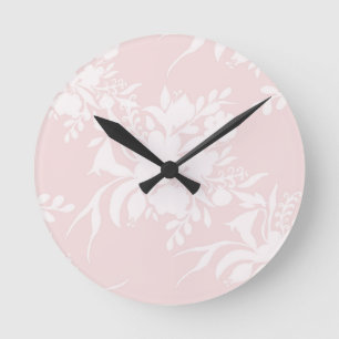 Blumenmuster in rosa Silhouette Runde Wanduhr