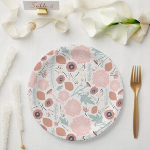 Blumenmuster in Rosa und Blau Pappteller