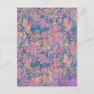 Blumenmuster in Rosa und Blau Postkarte