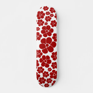 Blumenmuster in Rot und Weiß Skateboard