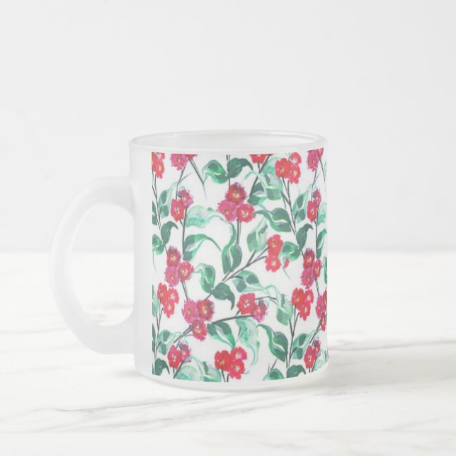 Blumenmuster in roter Farbe-56698 Mattglastasse (Links)