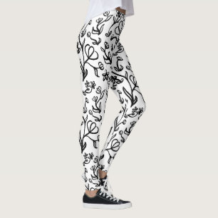 Blumenmuster in Schwarz und Weiß Leggings