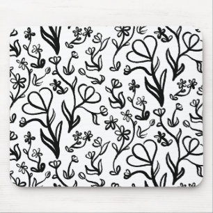 Blumenmuster in Schwarz und Weiß Mousepad