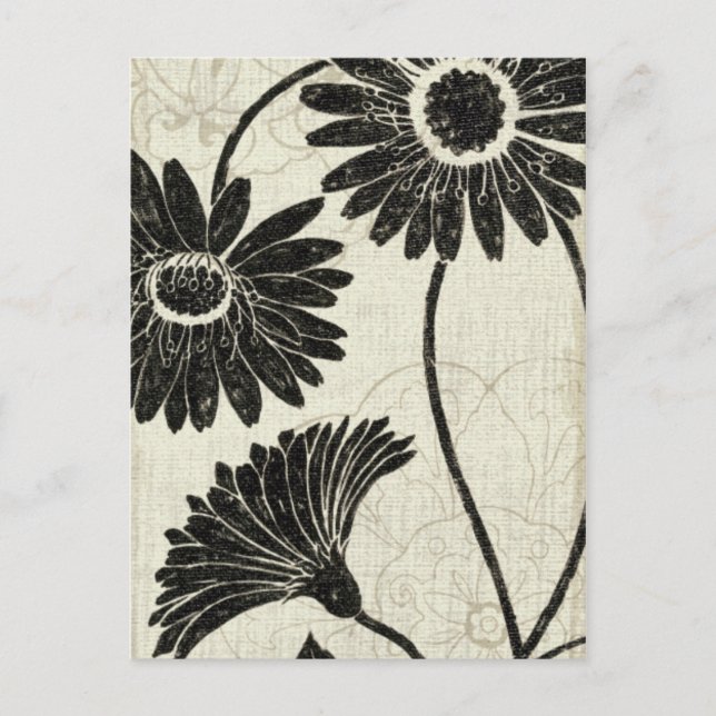 Blumenmuster in Schwarz und Weiß Postkarte (Vorderseite)