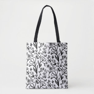 Blumenmuster in Schwarz und Weiß Tasche