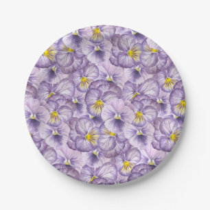 Blumenmuster in Wasserfarbe mit violetten Stiefmü Pappteller