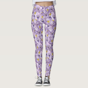Blumenmuster in Wasserfarbe mit violetten Stiefmüt Leggings