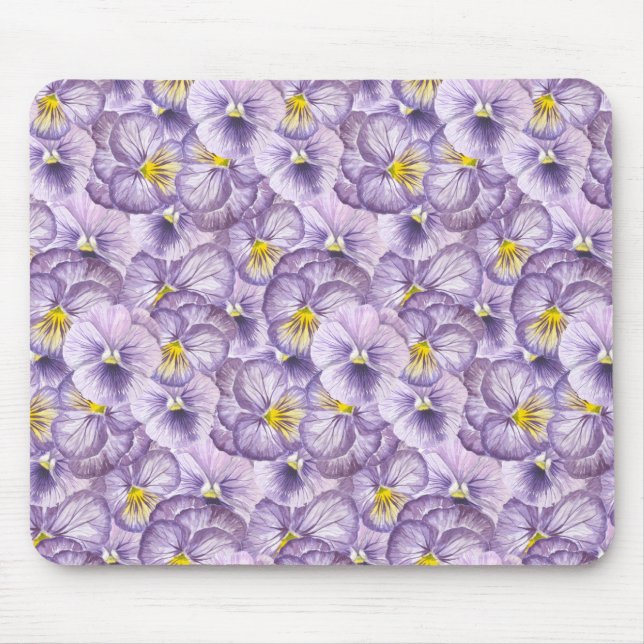 Blumenmuster in Wasserfarbe mit violetten Stiefmüt Mousepad (Vorne)