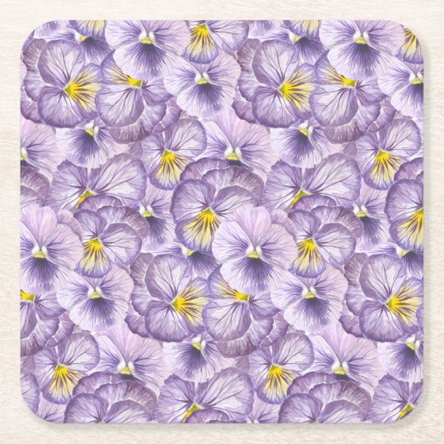 Blumenmuster in Wasserfarbe mit violetten Stiefmüt Rechteckiger Pappuntersetzer (Vorderseite)