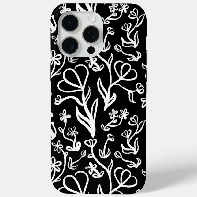 Blumenmuster in Weiß auf Schwarz Case-Mate iPhone Hülle (Rückseite)
