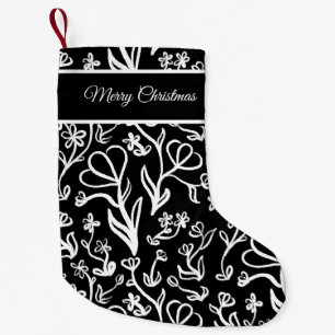 Blumenmuster in Weiß auf Schwarz Kleiner Weihnachtsstrumpf