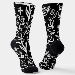 Blumenmuster in Weiß auf Schwarz Socken