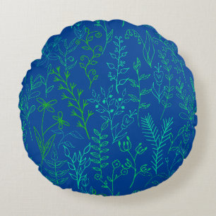 Blumenmuster klassischer Grünton A02.b Blau Rundes Kissen
