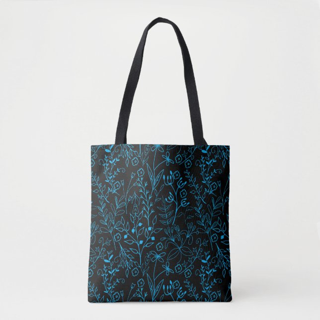 Blumenmuster klassischer Monoton Blue.A07 Black BG Tasche (Vorderseite)