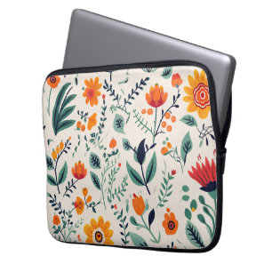 Blumenmuster-Laptop-Hülle mit lebendigem Orange Laptopschutzhülle