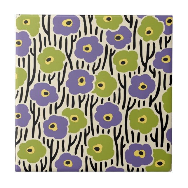Blumenmuster Lavendel und Olivgrün Fliese (Vorderseite)