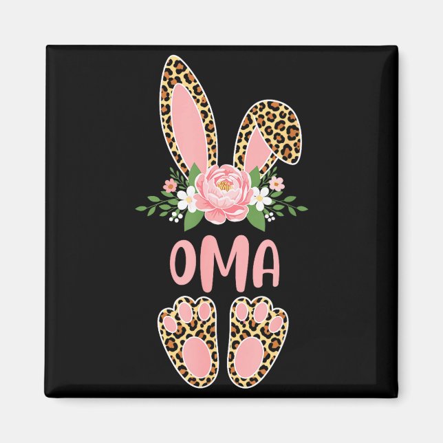 Blumenmuster Leopard Oma Hase Frohe Ostern Frühlin Magnet (Vorne)