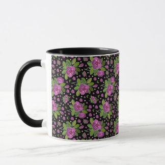 Blumenmuster Lila Rosa Grün Schwarz Tasse