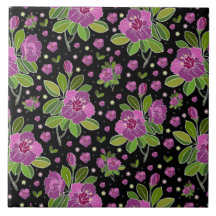 Blumenmuster Lilac Pink Green Black