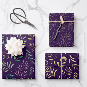 Blumenmuster-Linie Lila Geschenkpapier Set