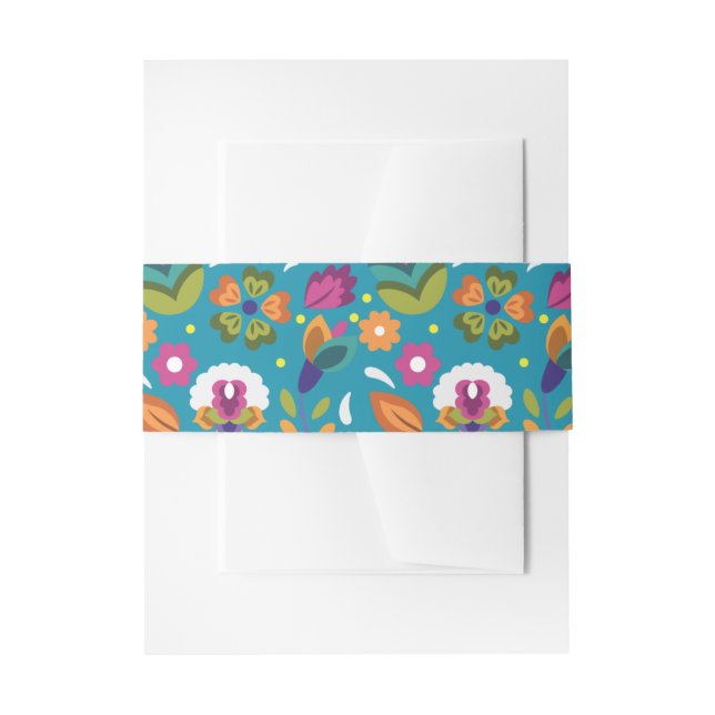 Blumenmuster mexikanische Hochzeitsfarben Einladungsbanderole (Vorderseite Beispiel)