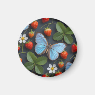 Blumenmuster mit blauen Morpho-Schmetterlingen Magnet