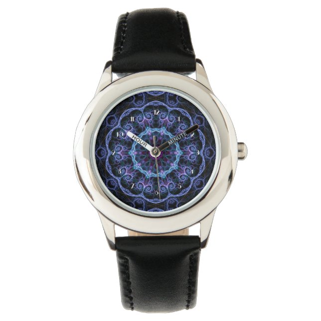 Blumenmuster mit blauen und rosa Fraktalen - Armba Armbanduhr (Vorderseite)