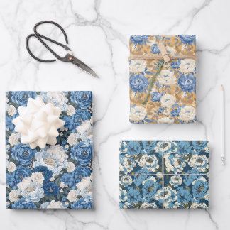 Blumenmuster mit blauen und weißen Blume Geschenkpapier Set