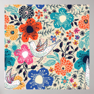 Blumenmuster mit bunten blühenden Blume und Poster